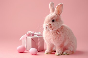 Easter concept, stuffed bunny and egg holiday gifts