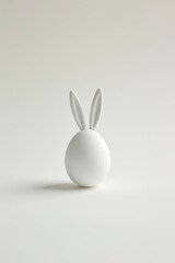 Obraz premium one white egg with rabbit ears on a plain white background, digital minimalism style, clean ai generated illustration, copy space for text.