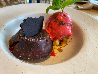 Strawberry Lava cake at plate