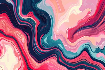 Obraz premium Abstract Colorful Background with Seamless Waves Pattern and Lines. Resembles Marble Floor Tiles in Watercolor Oil Painting Art Style