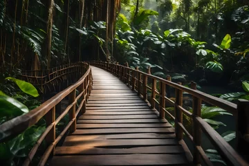 Deurstickers wooden bridge in the forest © Ramzan Aziz