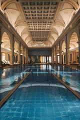 Obraz na płótnie Canvas Luxurious Indoor Pool Under Elegant Architecture