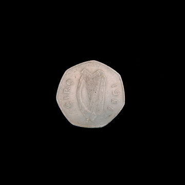 Irish decimal 50p coin on a black background.