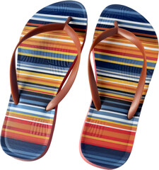 Colorful striped flip-flops with brown straps, cut out transparent