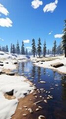 A walkway  between A Snowy Forest. Winter landscape 