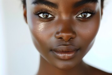 African Woman's Natural Beauty Enhanced by Expertly Applied Makeup in Image - obrazy, fototapety, plakaty