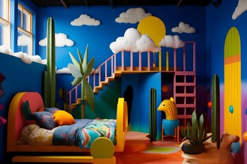 Fototapeta premium Heavenly Maximalism: A Fluffy and Charming Interior Decor with Pastel Colors and Adorable Patterns