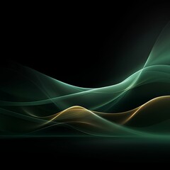 Green wave on a black background, in the style of futuristic spacescapes