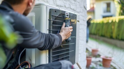 A man is working on an air conditioner