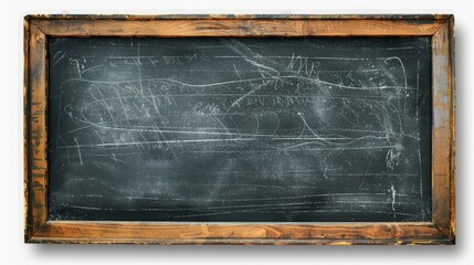 Realistic Rubbed Out Chalkboard with Wooden Frame Isolated on White Background - Empty School Blackboard for Classroom or Restaurant Menu Design - obrazy, fototapety, plakaty
