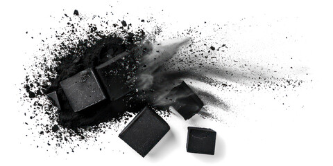 Pile black coal isolated isolated on transparent png.
