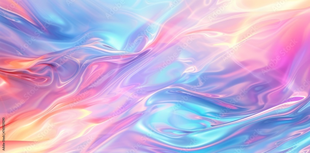 Poster experience the mesmerizing holographic gradient in a soft pastel abstract background