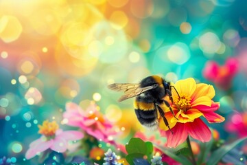 Bumblebee on Flower in Enchanting Garden Bokeh