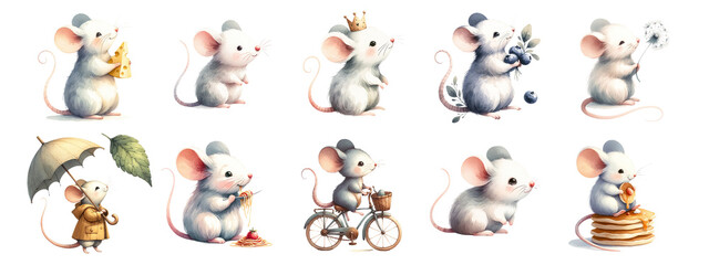Watercolor cute rat on white background
