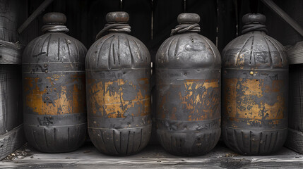 Vintage wooden barrels in a dark cellar.