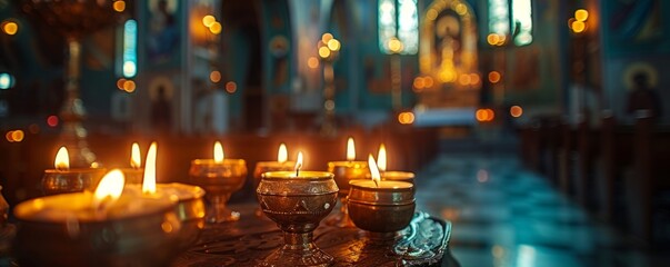Candles in the interior of an Orthodox church Generative AI - obrazy, fototapety, plakaty