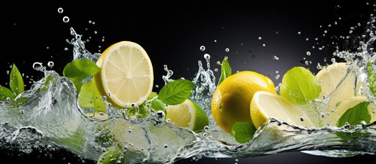 A detailed view capturing the moment a lemon slice descends into a clear body of water, creating ripples