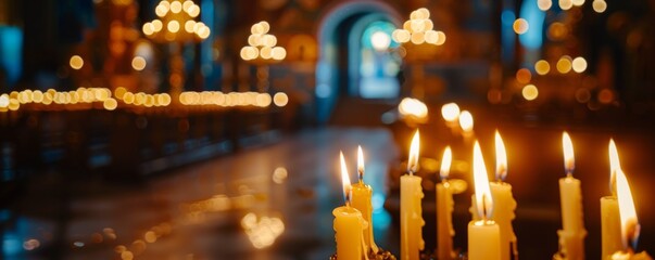 Candles in the Orthodox church cinematic shot Generative AI