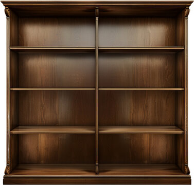 Spacious wooden bookshelf with adjustable shelving , cut out transparent
