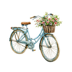 Fototapeta na wymiar bike with basket full of flowers vector illustration in watercolour style