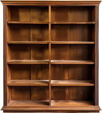 Spacious wooden bookshelf with adjustable shelving , cut out transparent