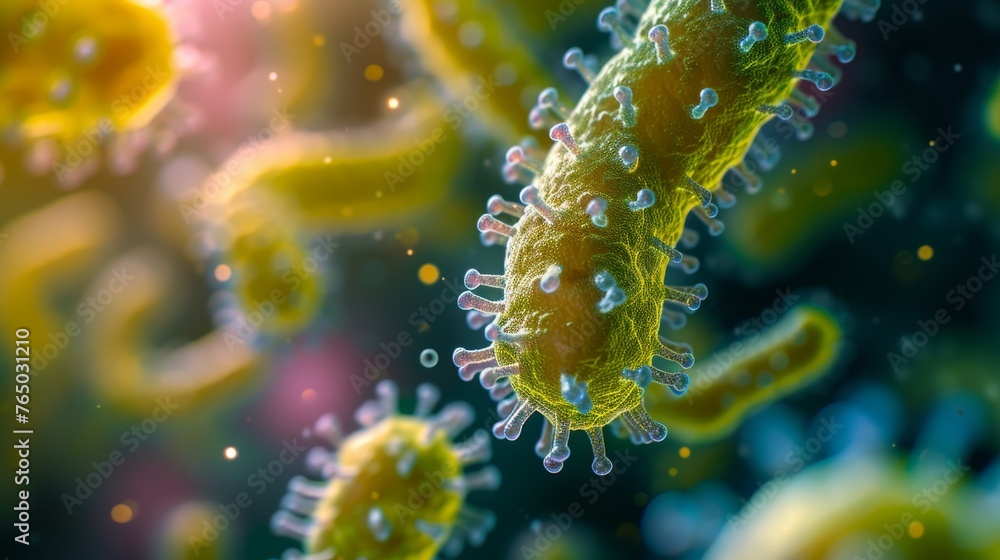 Aufkleber a high-resolution rendering of bacteriophages, showcasing the intricate details of their structure a