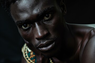 Attractive African model glossy man. Casual studio. Generate Ai