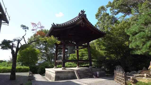 Bonsho Buddhist Bell inside Shoro at Temple in Kyoto, Japan