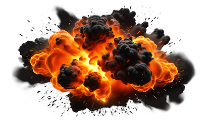 Large fireball with black smoke. fiery explosion with smoke isolated on transparent background, png.	