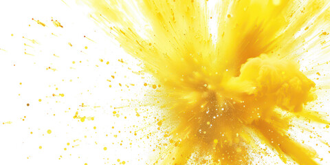 Color yellow, particles explosion,  isolated on transparent png.
