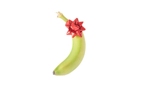 Single banana cut out with red rosette.
