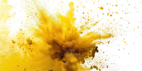 Color yellow, particles explosion,  isolated on transparent png.
