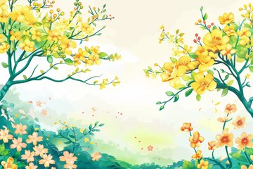 Spring Style Vector Illustration Border Banner Art Background with Empty Copy Space created with Generative AI Technology