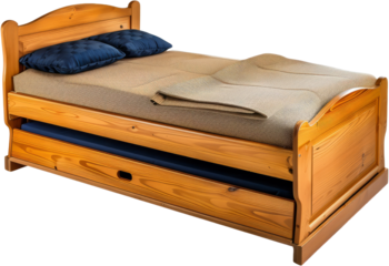 Wooden daybed with trundle and bedding set, cut out transparent