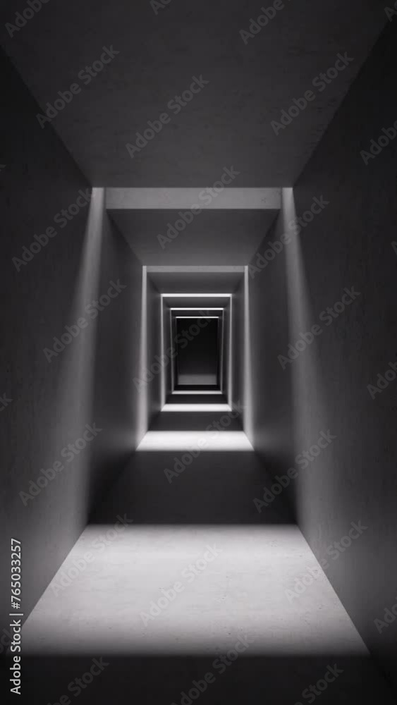 Poster cycled 3d vertical video. abstract background. empty room. flight backwards through the empty corrid