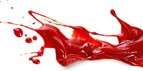 Red ketchup splashes isolated on transparent png.
