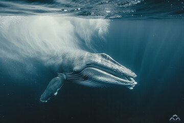 Fototapeta premium A whale is blowing water out of its blowhole