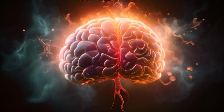 Side view of Brain on fire, exploding brain, disease concept like Parkinson's, Alzheimer's , dementia or Multiple Sclerosis 4K Video