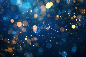 Christmas and New Year template with blurred snowflakes, glare and sparkles on blue background.  generative ai - 765033813