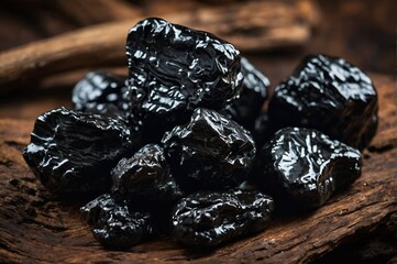 Photo of raw Shilajit. Shilajit is an ayurvedic medicine found primarily in the rocks of the Himalayas. selective focus