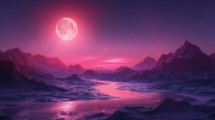 stunning vector art landscape, night time, minimalism, purple and black. AI generative
