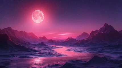 Gardinen stunning vector art landscape, night time, minimalism, purple and black. AI generative © SANGHYUN