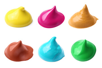 Paint blobs of different colors on white background, set
