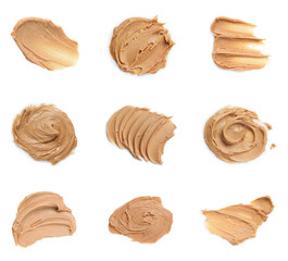 Tasty nut butter isolated on white, top view