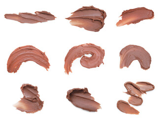 Tasty nut butter isolated on white, top view