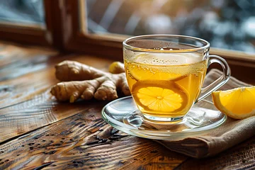 Sierkussen A cup of ginger tea in glass © ProDesigner