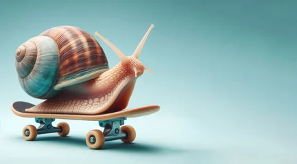 Poster A snail on a skateboard symbolizes perseverance and the ability to find a way out of any situation. © John_Doo78