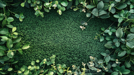 Lush Green Leaves Frame on Textured Background
