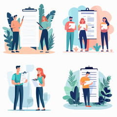 check list daily job element cartoon people standing