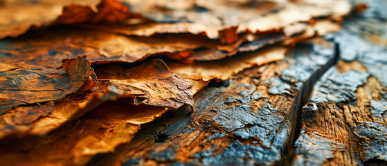 Close-up of weathered tree bark peeling off to reveal the intric
